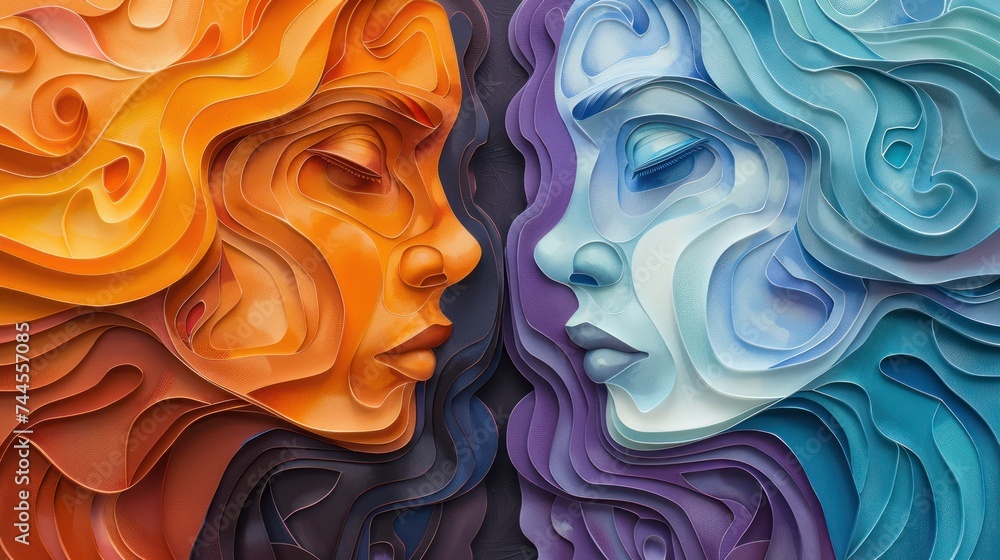Colorful paper art of two women. International Women's Day concept.