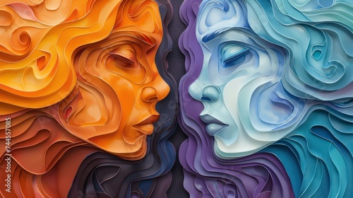 Colorful paper art of two women. International Women's Day concept.