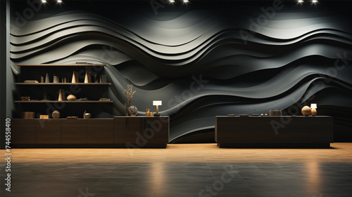 Spotlight on stage interior of a room  black 3d render.