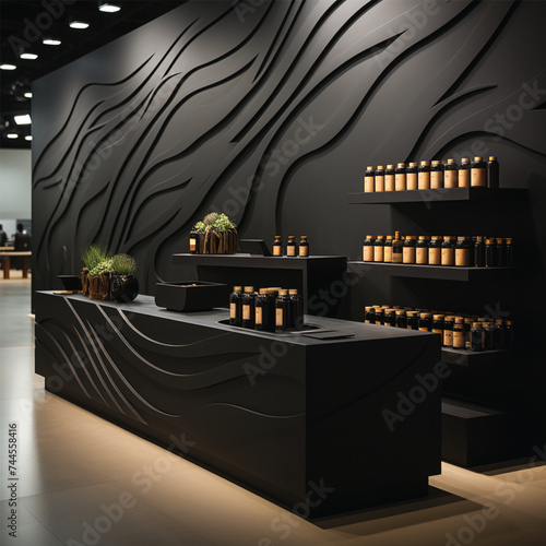 Halloween night scene with haunted house interior of a room, black 3d render.