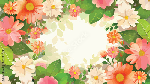 Floral round frame from cute flowers. Vector green © Ideas