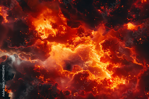 red and orange fire surrounded in space in the style 