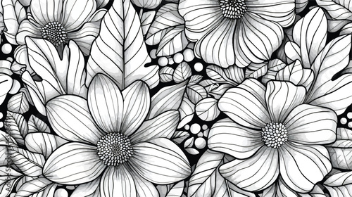 flower in line art with leaves