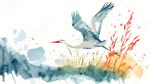 Flying bird watercolor illustration vector cartoon photo