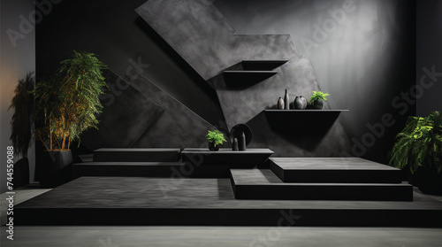 interior of a room, black 3d render.