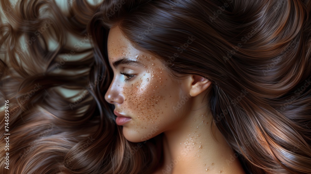 Portrait of a beautiful young woman with beautiful hair Hair care ideas, damaged hair repair ideas, beautiful hair, smooth, shiny hair. Portrait of a beautiful young woman with beautiful hair Hair care ideas, damaged hair repair ideas, beautiful hair, smooth, shiny hair.