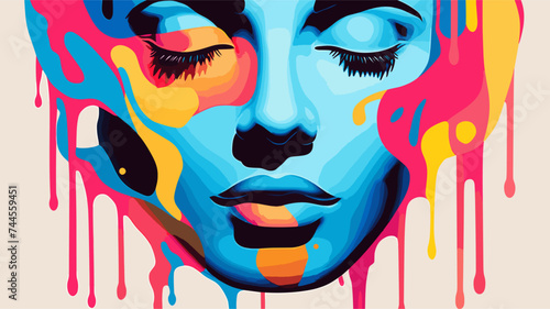 Abstract face with a melting effect  blending colors and forms. simple Vector art