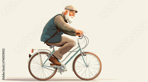 Grandfather is riding a bicycle. Vector graphic 