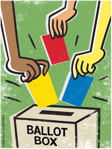 Hands posting votes into ballot box (ID: 744559480)