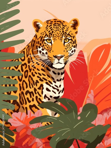 Leopard Among Tropical Plants. Printable Wall Art.