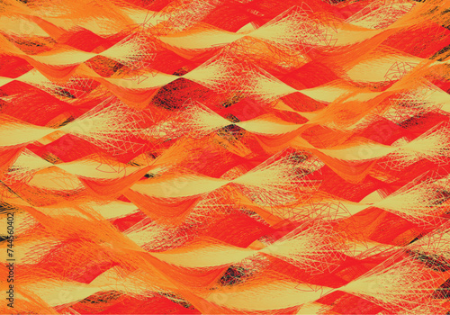 Orange-red-light green wavy backdrop for textiles or fabrics. Vibrant detailed background for business concepts, prints, covers, wallpapers, backgrounds or textures, scrapbooking, fashion trends, etc.