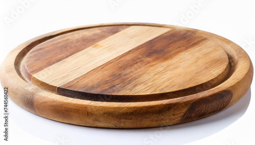 Round wooden chopping board isolated on white background