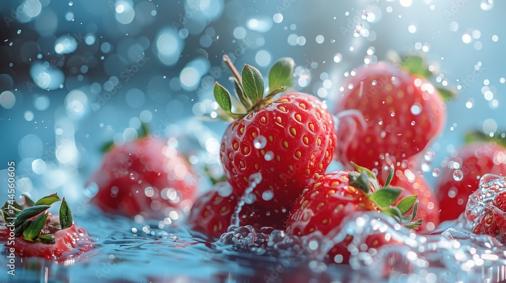 Strawberries fell into the milk and milk splashed into the air.
Strawberries fell into the milk and milk splashed into the air.