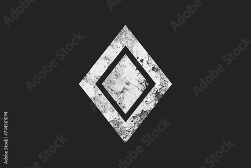 Fototapeta Naklejka Na Ścianę i Meble -  flat white grunge logo diamond shape on dark background. 