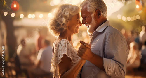 a old couple dancing at an outdoor party