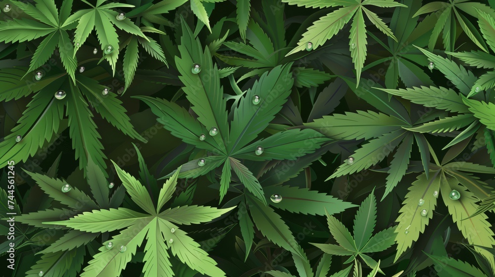 Cannabis plants display a pattern of overcrowding with a few water droplets. Cannabis plants display a pattern of overcrowding with a few water droplets.