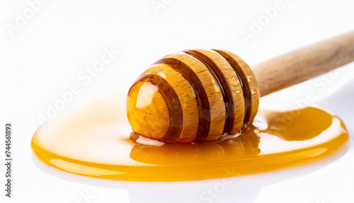 Sweet honey spill drip isolated on white background
