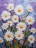 White Daisies on Purple Background Painting. Printable Wall Art.