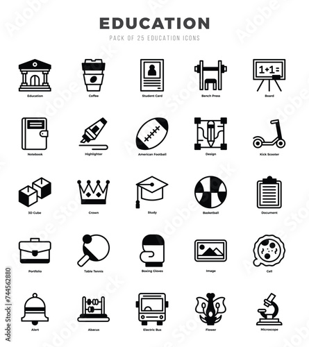 Simple Set of Education Related Vector Lineal Filled Icons.