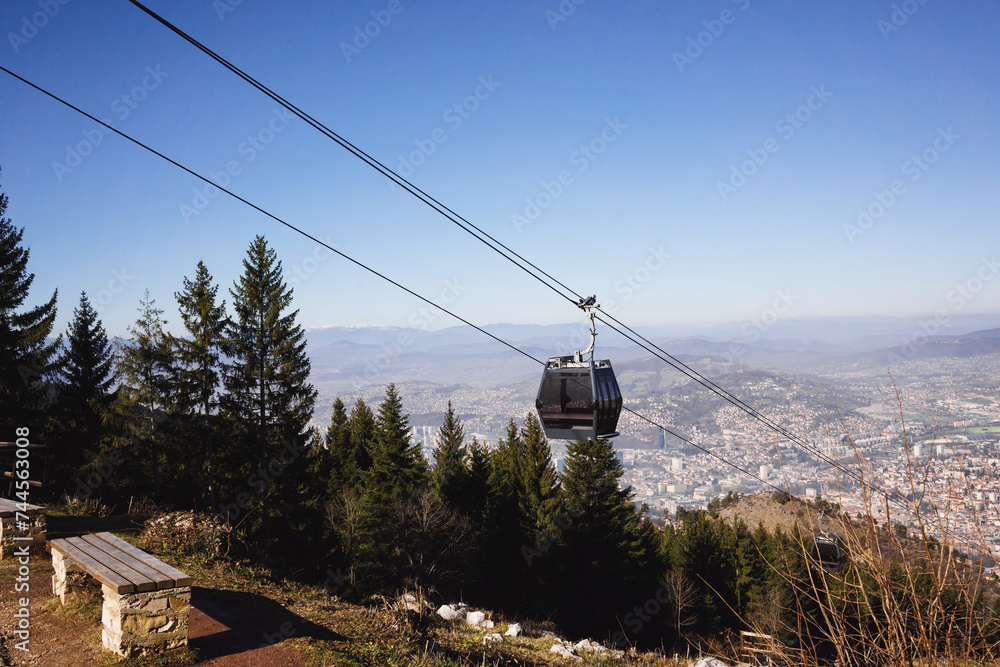 Tourist attraction Sarajevo cable car to Trebevic mountain Sarajevo Bosnia with  Sarajevo city panorama 