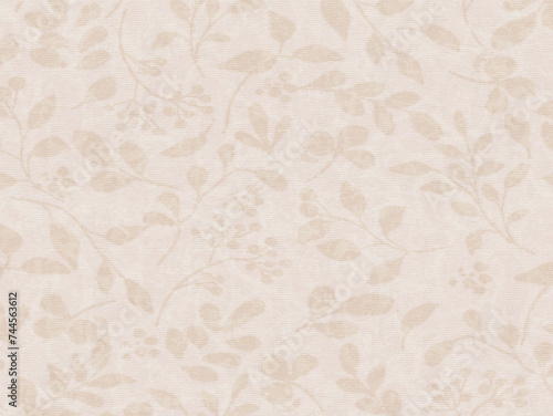 Kraft paper with rough surface. Ecru, ivory, beige tones. Subtle pattern with botanic floral motif. 