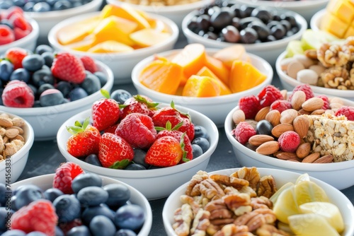 A variety of fruit dishes .