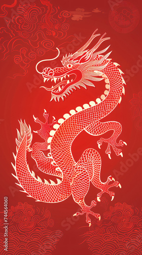 Red dragon illustration - Red traditional Chinese