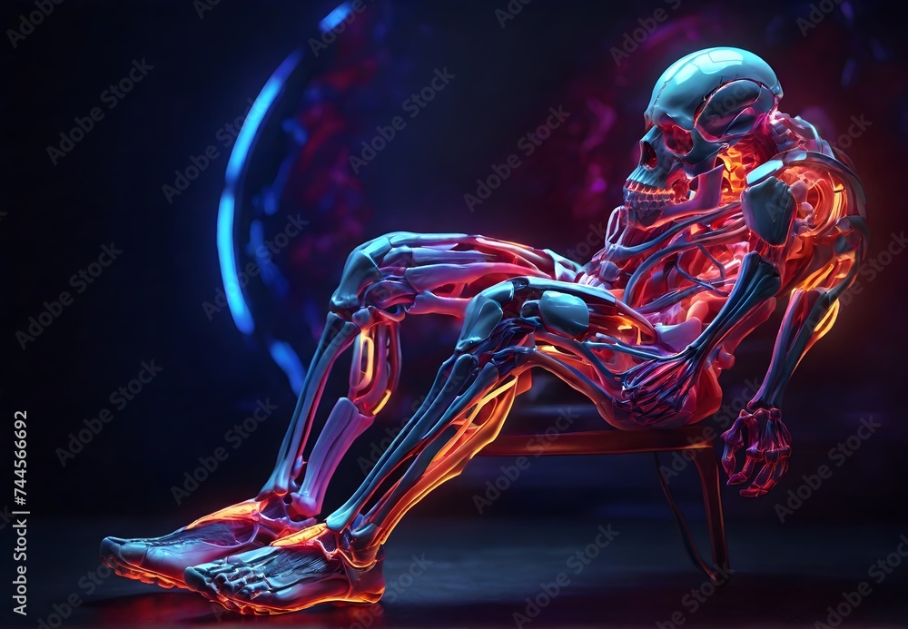  Colorful depiction of the anatomy of the human body in neon light  - obrazy, fototapety, plakaty 