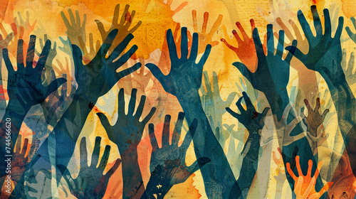 A symbolic illustration depicting hands reaching out in support and solidarity, representing the collective effort of communities to care for one another in times of need photo