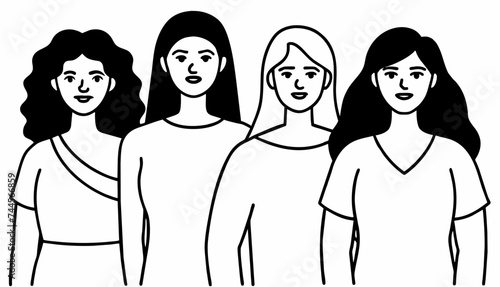  vector graphic depicting diverse women standing together in unity, symbolizing strength, empowerment, and solidarity.