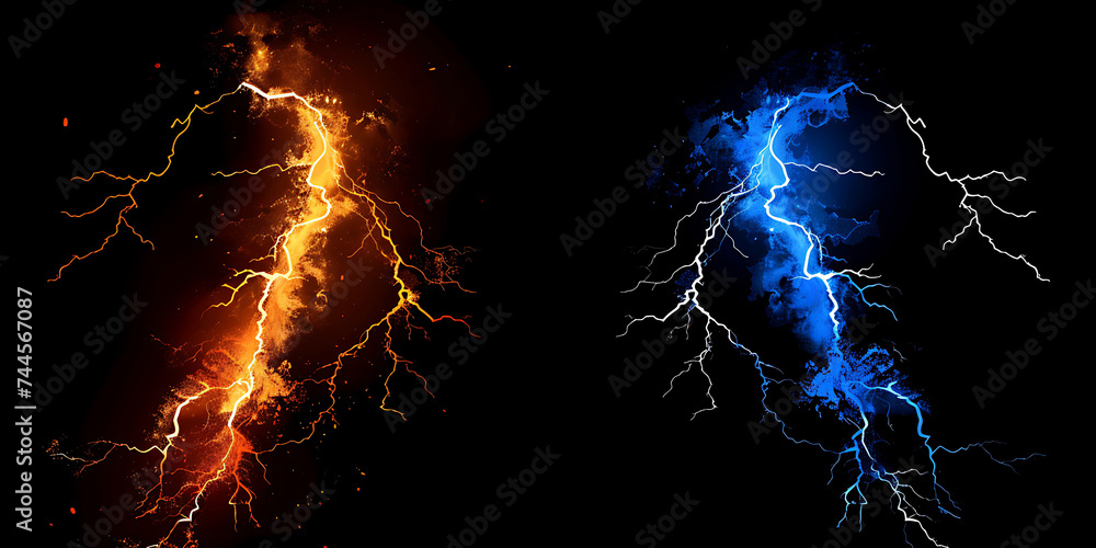 two different lightning bolts on black background in 
