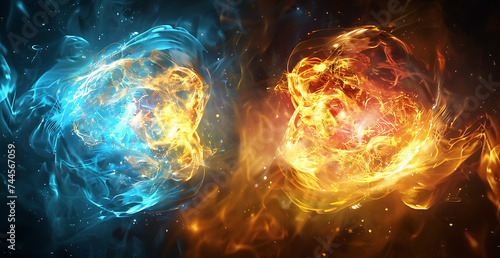 two animated flames with different colors in the styl photo