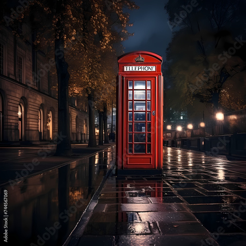 A classic red phone booth in an urban setting.  © Cao