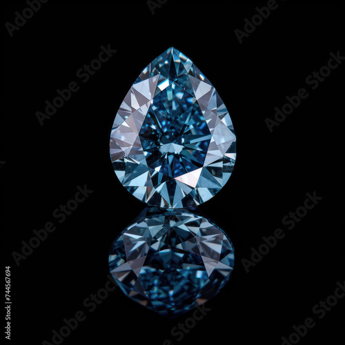 cut Blue Diamond    gem    of flawless quality on black background
