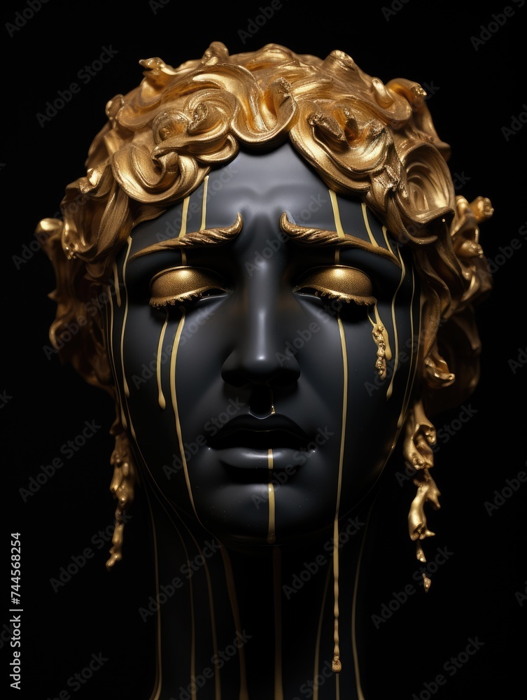 Black Mannequin With Gold Decorations. Printable Wall Art.