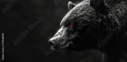 Portrait of a black bear with bright red eyes