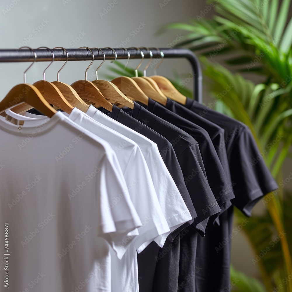 Fototapeta premium Flat T-Shirts on a Modern Rack