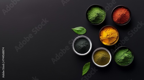 Four Bowls Filled With Different Colored Powders