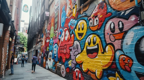 Urban Street Art on a Colorful Graffiti Wall  Concept of Modern Culture  Creative Expression  and Vibrant City Life
