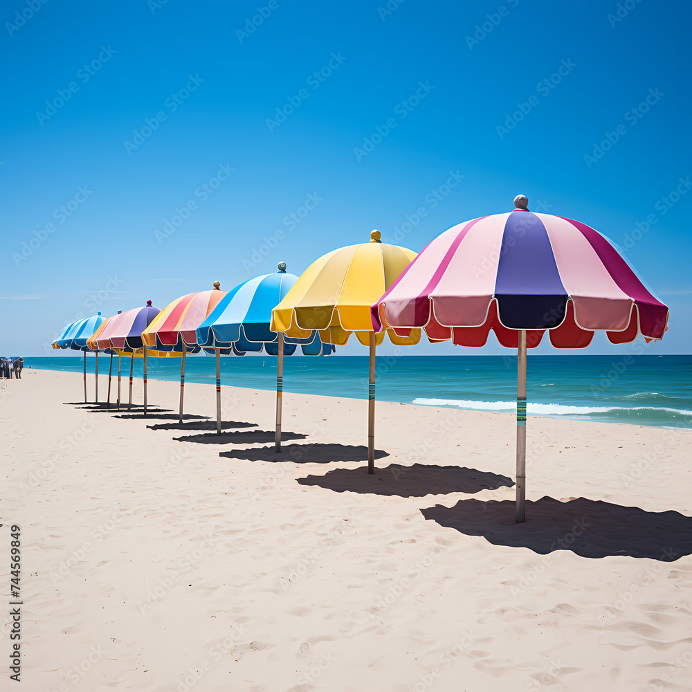 A row of colorful beach umbrellas. 