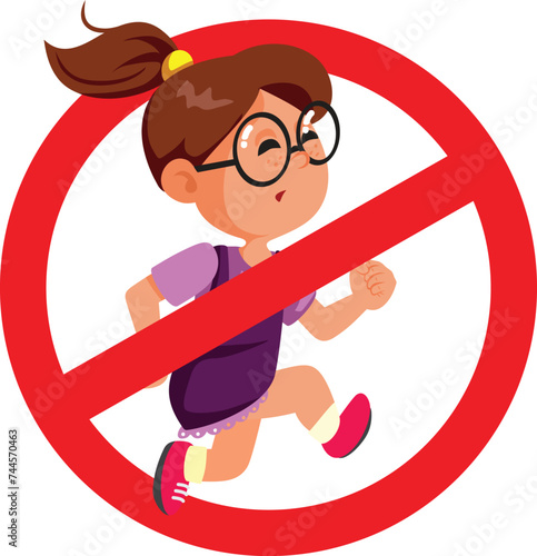 Stop Running Sign for Children Vector Cartoon Icon. Wet slippery floor caution warning for children not to play in restricted area 
