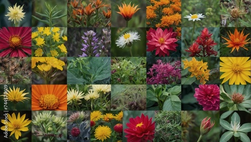 A collage of various plant species in full bloom, representing the rich diversity of nature. 