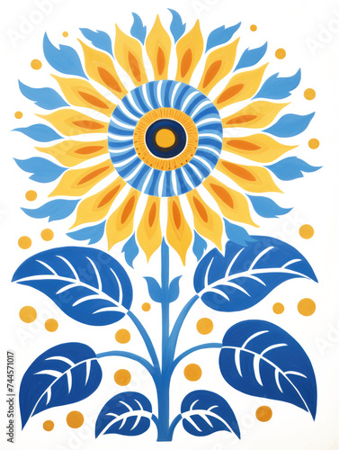 Blue and Yellow Flower on White Background. Printable Wall Art.