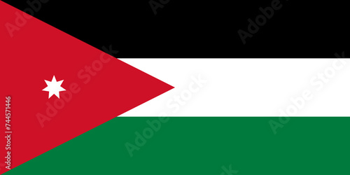 Close-up of red, white, black and green national flag of Asian country of Jordan with white star. Illustration made February 24th, 2024, Zurich, Switzerland.