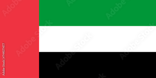 Red, green, white and black national flag of Asian country of United Arab Emirates UAE. Illustration made February 24th, 2024, Zurich, Switzerland. photo