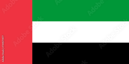 Red, green, white and black national flag of Asian country of United Arab Emirates UAE. Illustration made February 24th, 2024, Zurich, Switzerland.