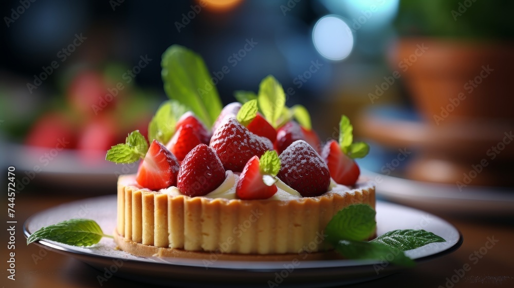 Fresh strawberry pie with sweet glaze on white kitchen background, copy space available Fresh strawberry pie with sweet glaze on white kitchen background, copy space available
