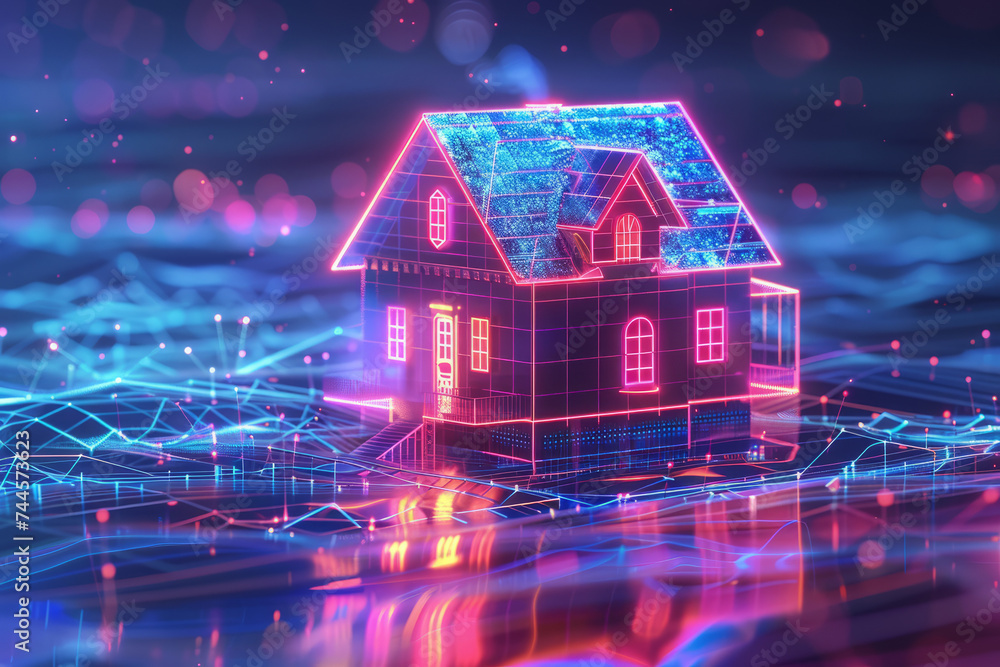 Neon house, Generative AI Neon house, Generative AI