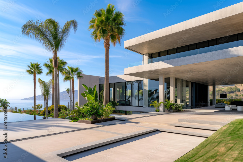 Modern Marvel: Steel and Concrete Mansion with Ocean Vista