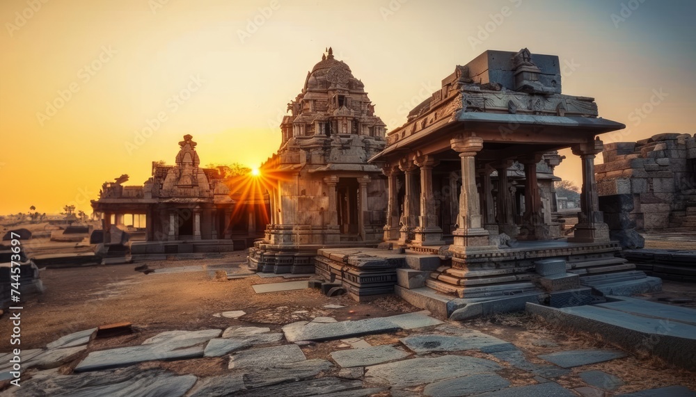 Naklejka premium Sun setting on ancient architecture, heritage day background